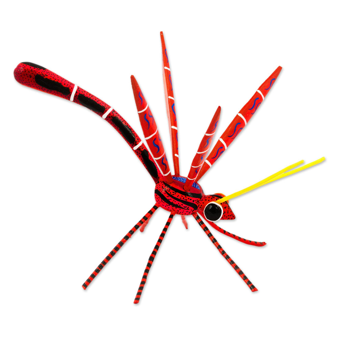 Handmade Dragonfly Alebrije Figurine in Red from Oaxaca - Red Dragonfly