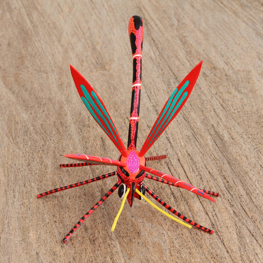 Handmade Dragonfly Alebrije Figurine in Red from Oaxaca - Red Dragonfly