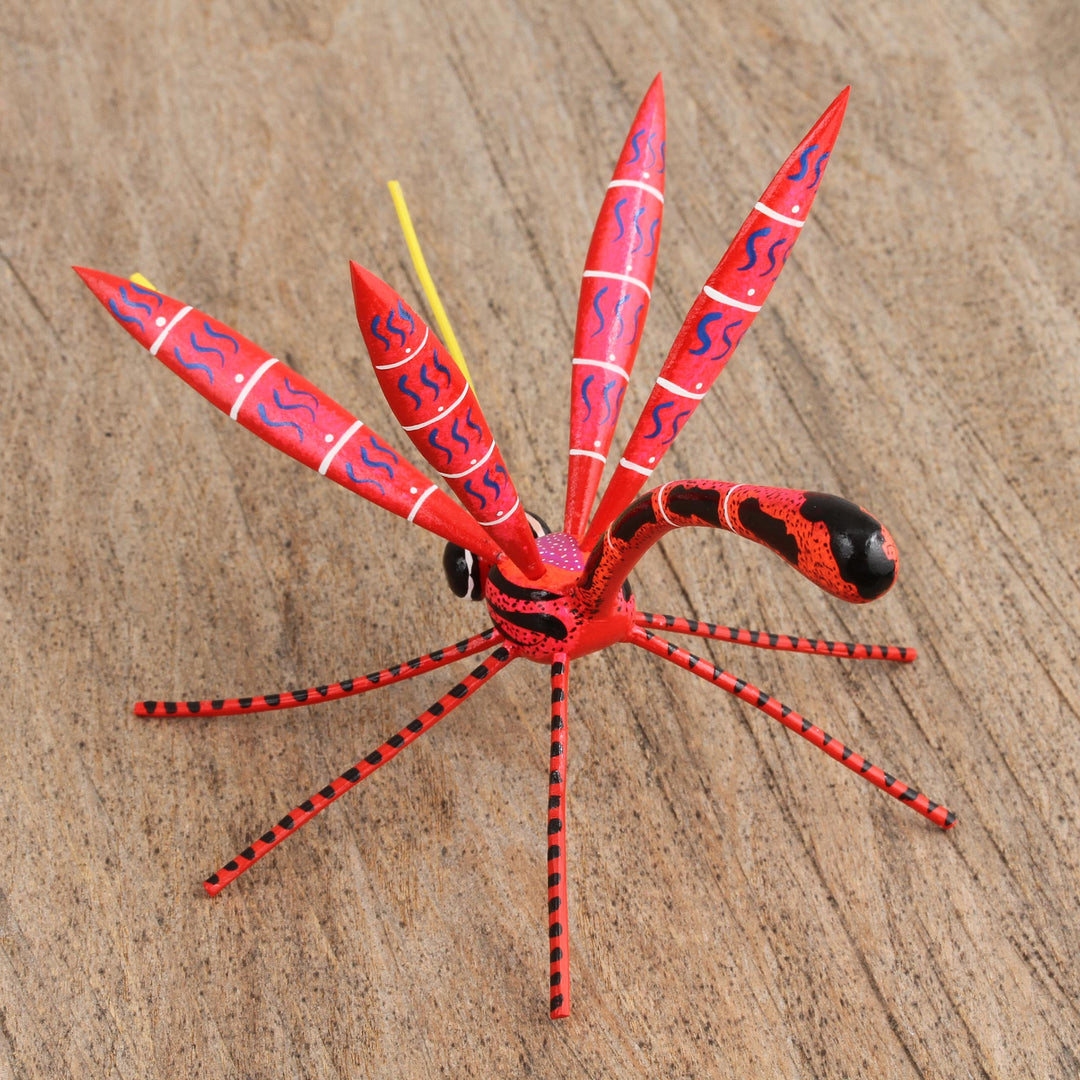 Handmade Dragonfly Alebrije Figurine in Red from Oaxaca - Red Dragonfly