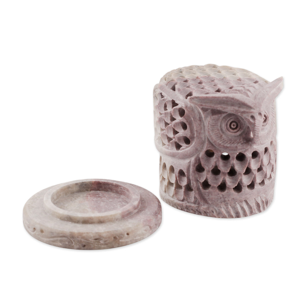 Hand Carved Soapstone Owl Tealight Candle Holder - Up Owl Night