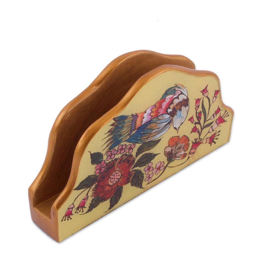 Bird-Themed Reverse Painted Glass Napkin Holder from Peru - Floral Nectar