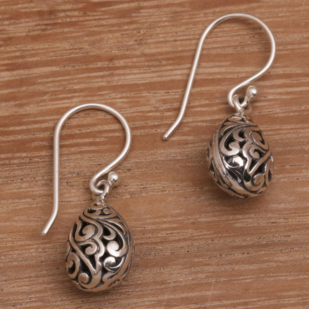 Hand Crafted Balinese Sterling Silver Dangle Earrings - Envelop Eternity