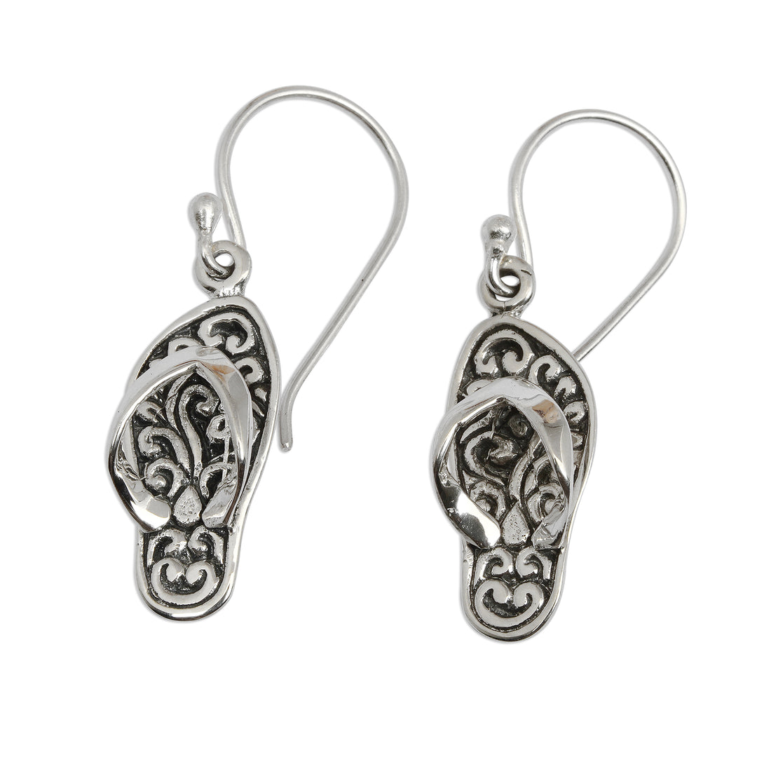 Handmade Sterling Silver Dangle Sandal Earrings from Bali - Celuk Sandal