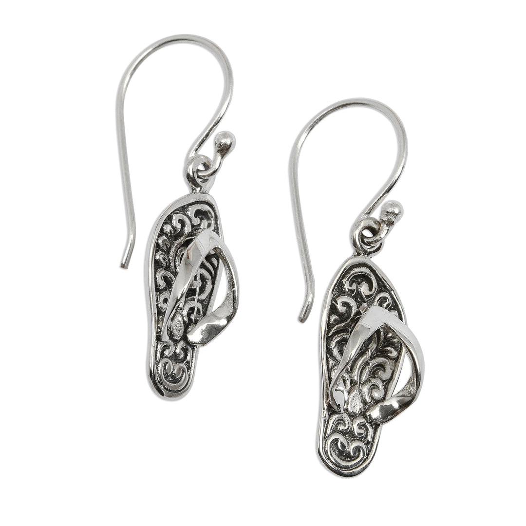 Handmade Sterling Silver Dangle Sandal Earrings from Bali - Celuk Sandal