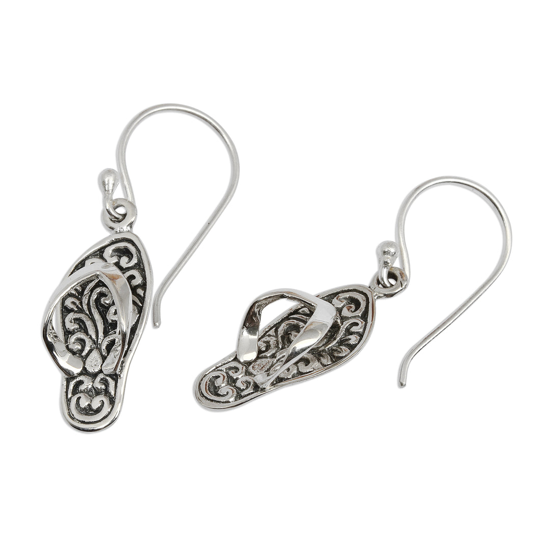 Handmade Sterling Silver Dangle Sandal Earrings from Bali - Celuk Sandal