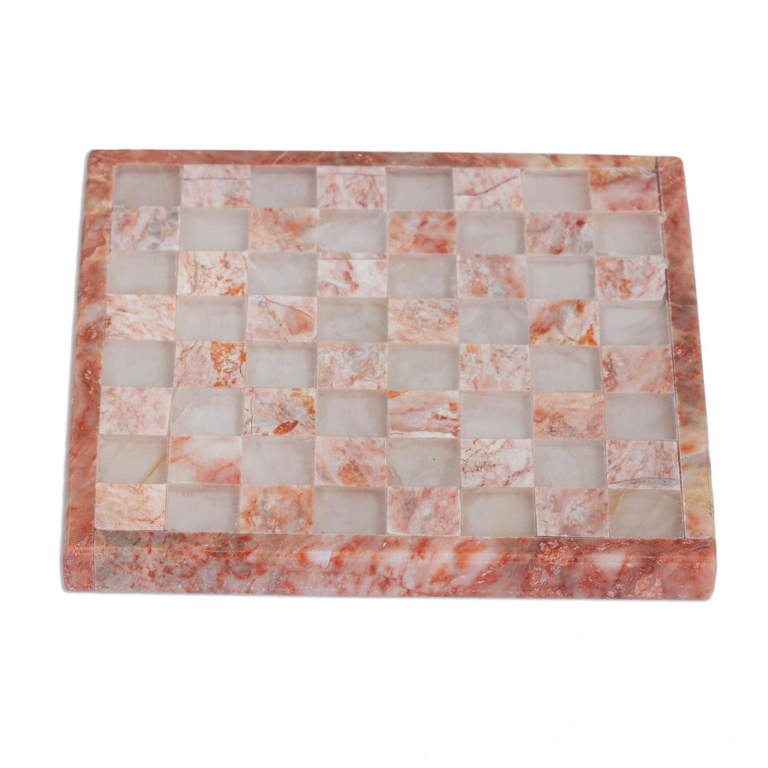 Onyx and Marble Chess Set in Pink and Ivory from Mexico - Pink and Ivory Challenge