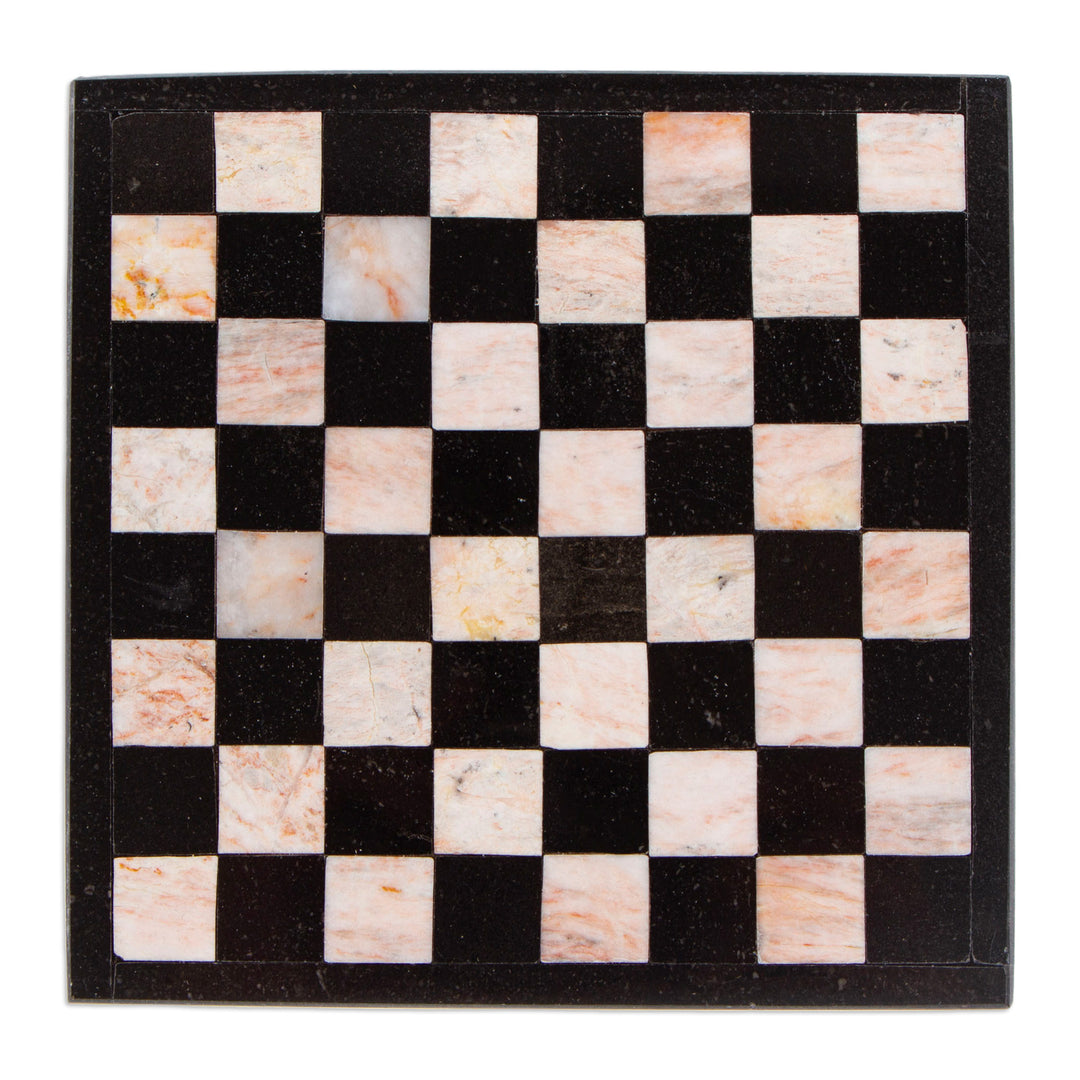 Marble Chess Set in Black and Pink from Mexico - Black and Pink Challenge