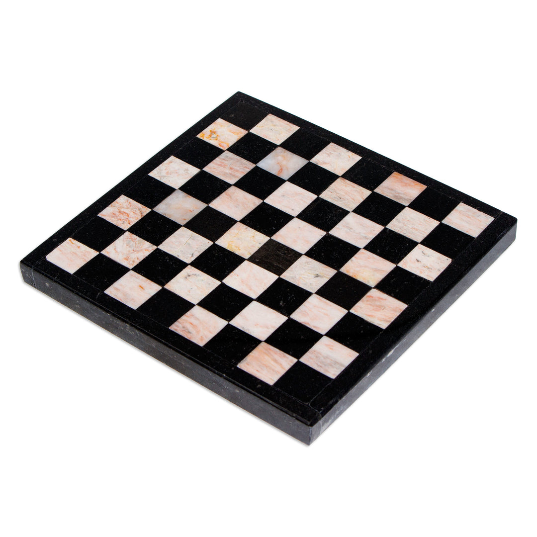 Marble Chess Set in Black and Pink from Mexico - Black and Pink Challenge
