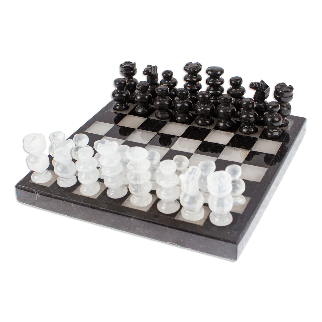 Onyx and Marble Chess Set in Black and Ivory (5 in.) - Black and Ivory Challenge