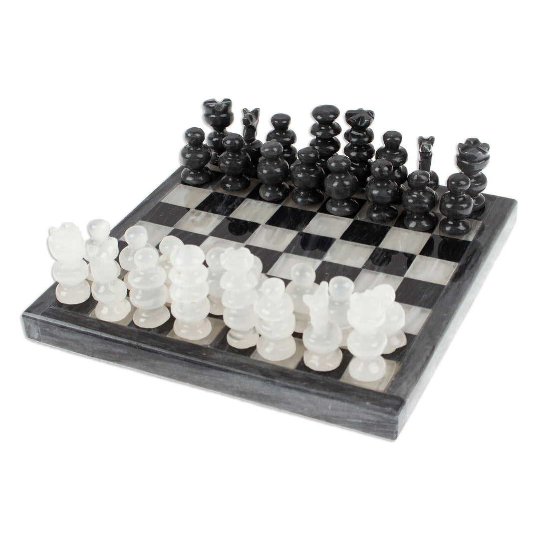 Mini Onyx and Marble Chess Set in Grey and Ivory - Grey and Ivory Challenge