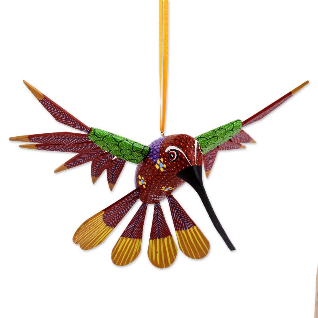 Handcrafted Wood Hanging Hummingbird Alebrije Sculpture - Garden Hummingbird