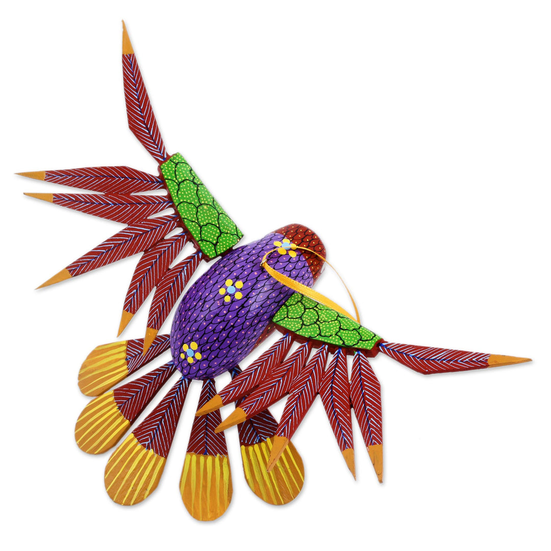 Handcrafted Wood Hanging Hummingbird Alebrije Sculpture - Garden Hummingbird