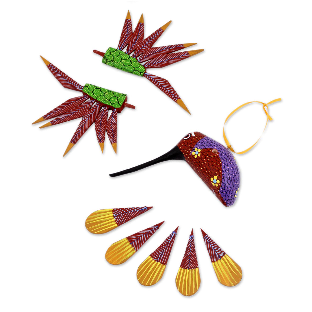 Handcrafted Wood Hanging Hummingbird Alebrije Sculpture - Garden Hummingbird