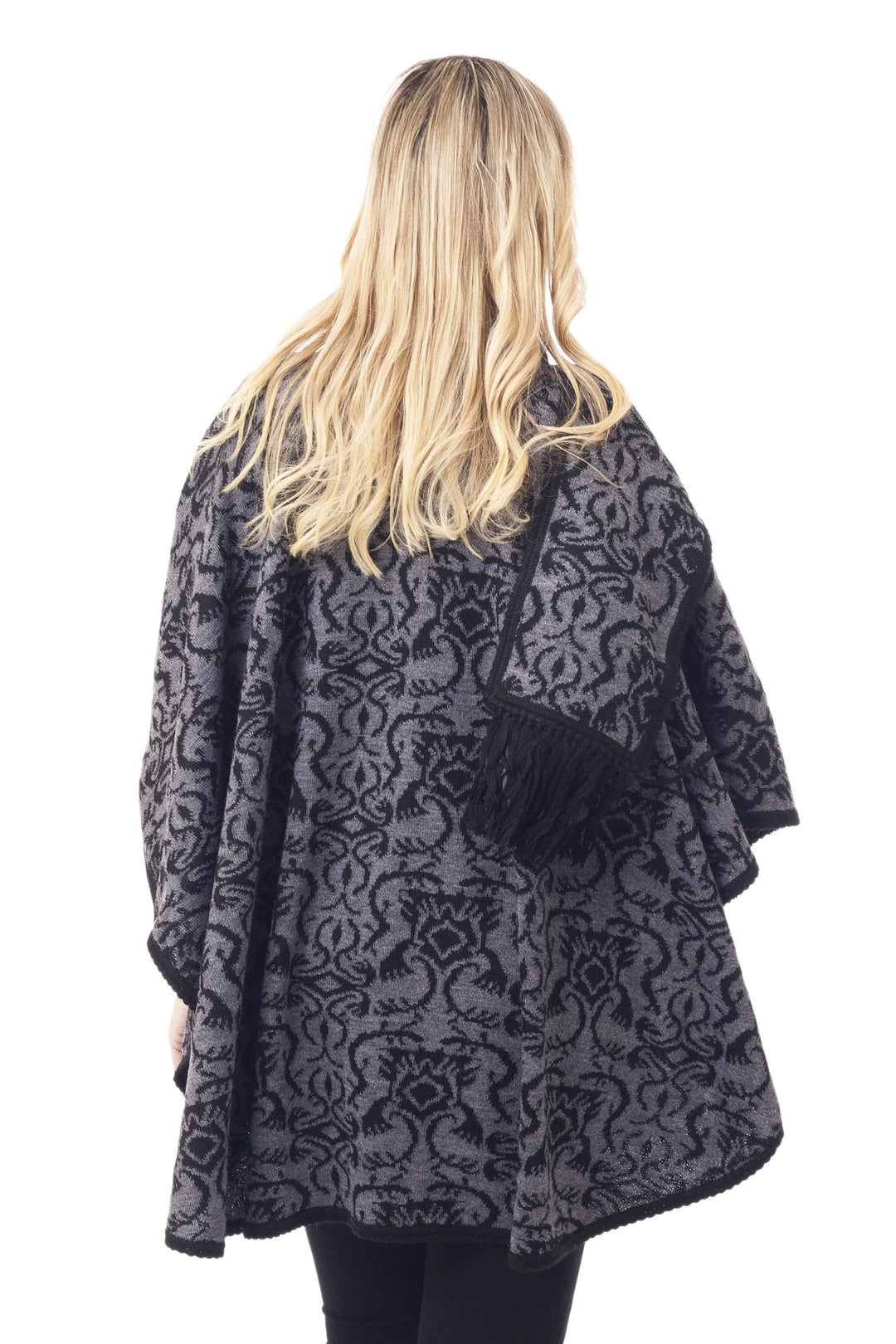 Alpaca Blend Grey and Black Ruana with Scarf - Peruvian Wildflower in Grey