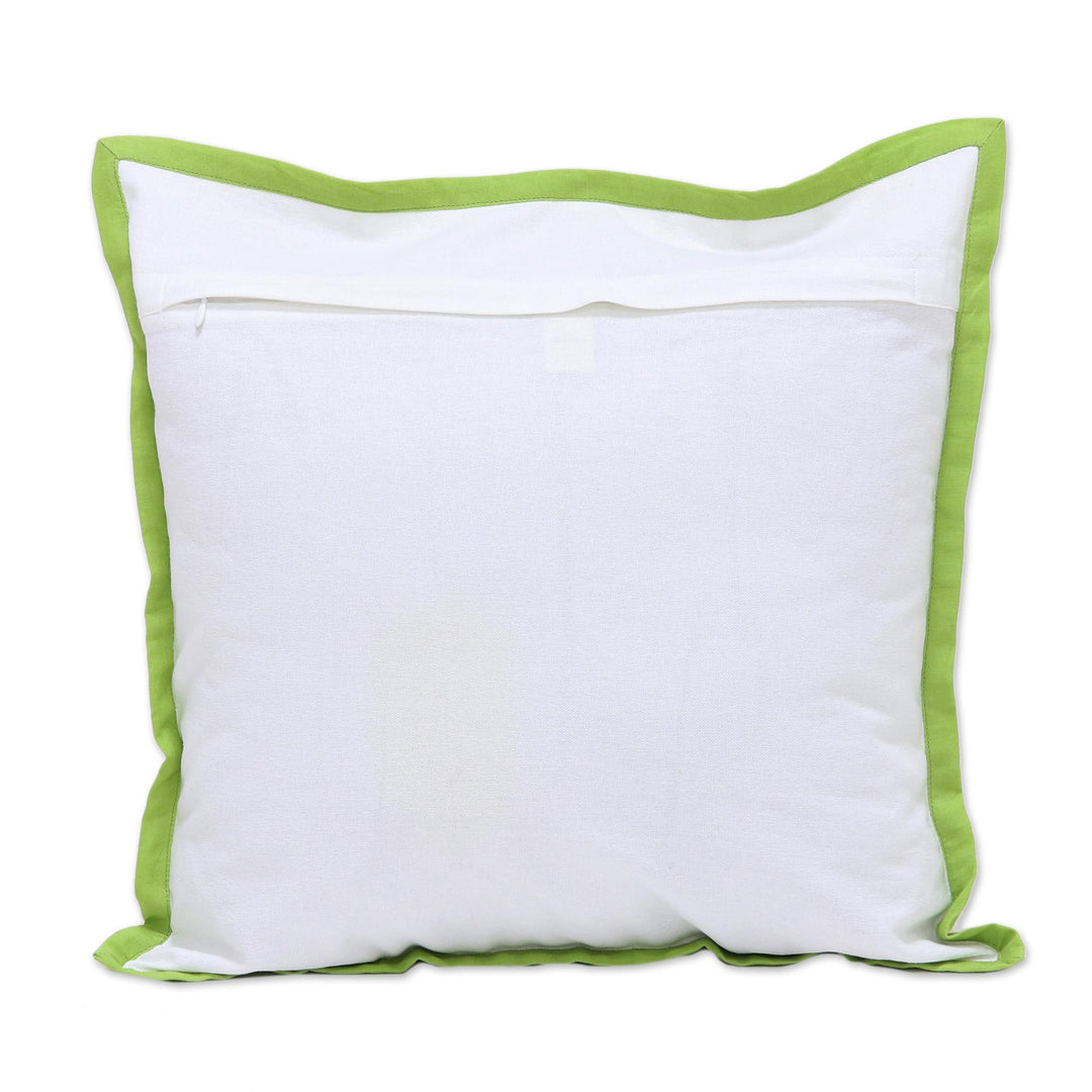 Green and White Cotton Printed Grass Pair of Cushion Covers - Green Grass