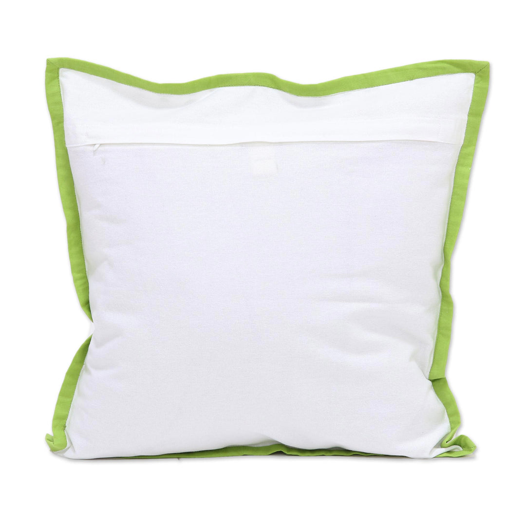 Green and White Cotton Printed Vines Pair of Cushion Covers - Green Vines