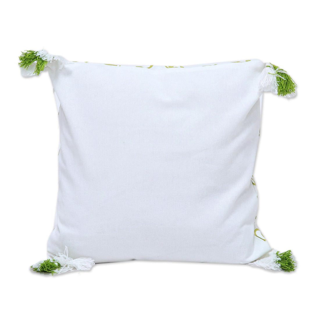 100% Cotton Green and White Print Cushion Covers (Pair) - Forest Swirls