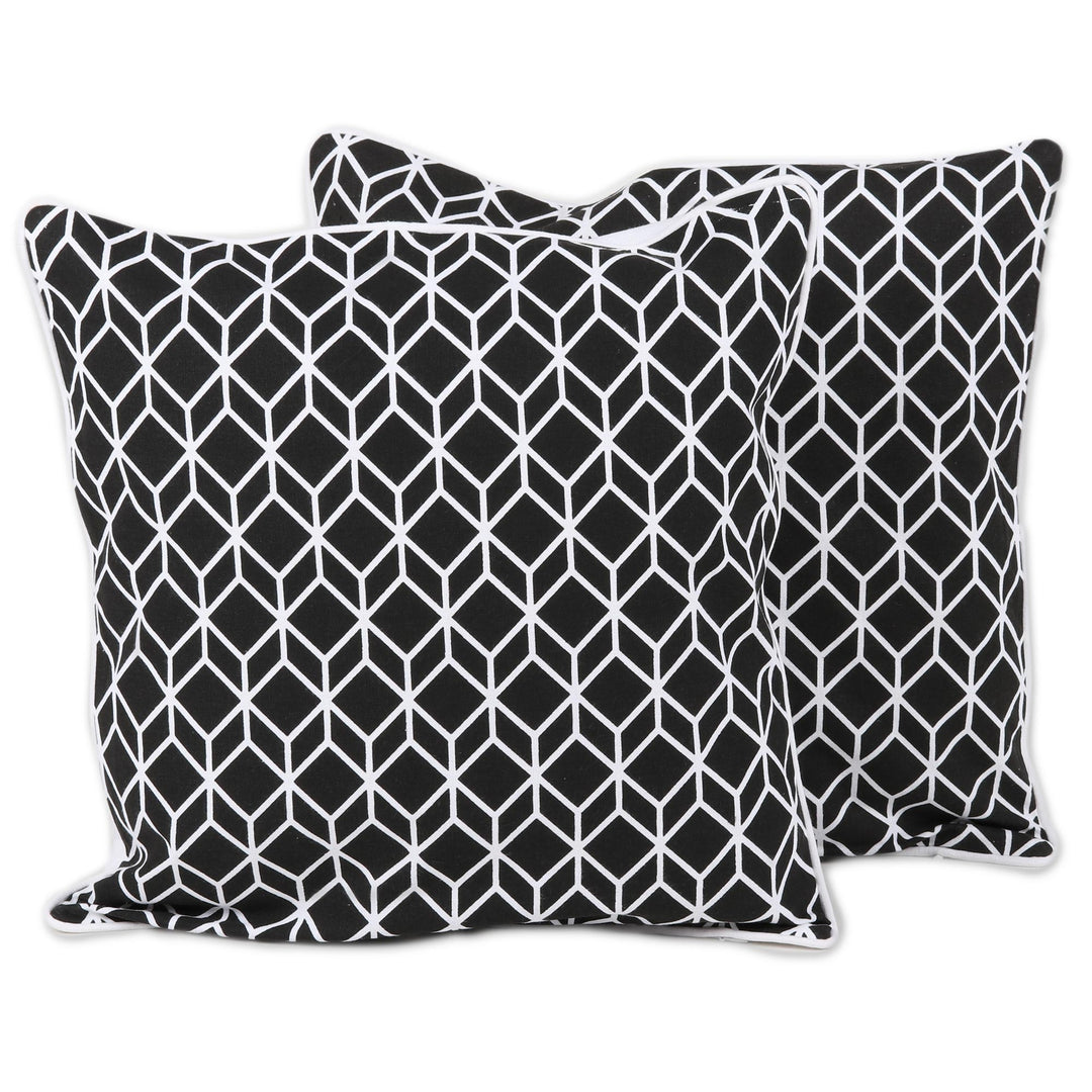 Handmade 100% Screen Printed Cotton Cushion Covers Pair - Magic Cubes
