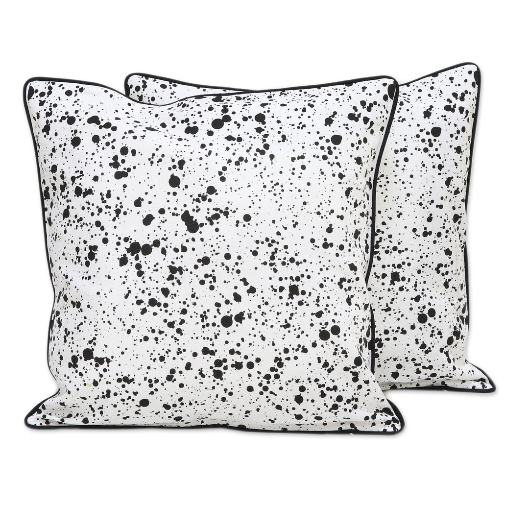 Splash Motif Black and White Cotton Cushion Covers (Pair) - Spotted White