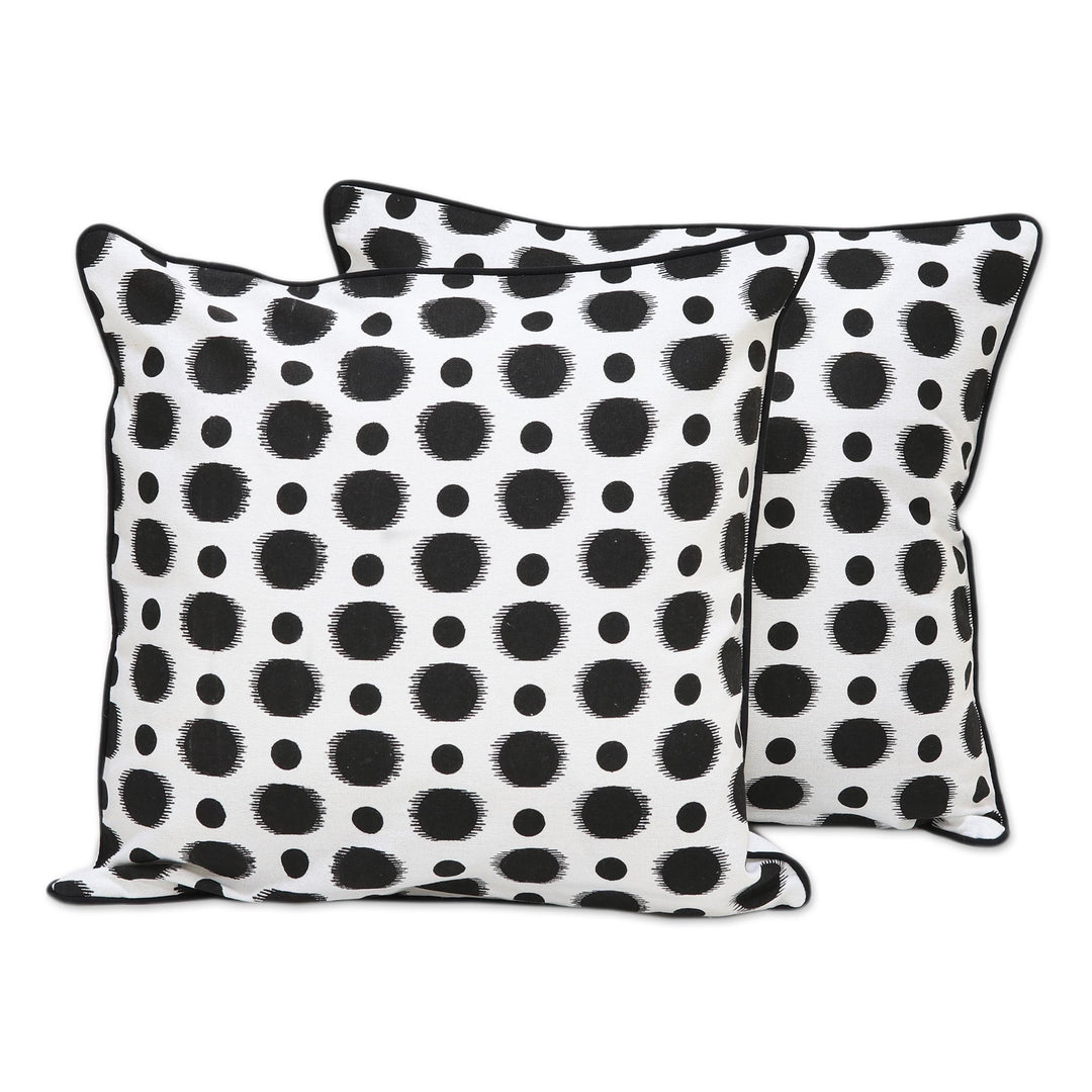 2 Handmade Black and White Dotted Cotton Cushion Covers - Spherical Delight