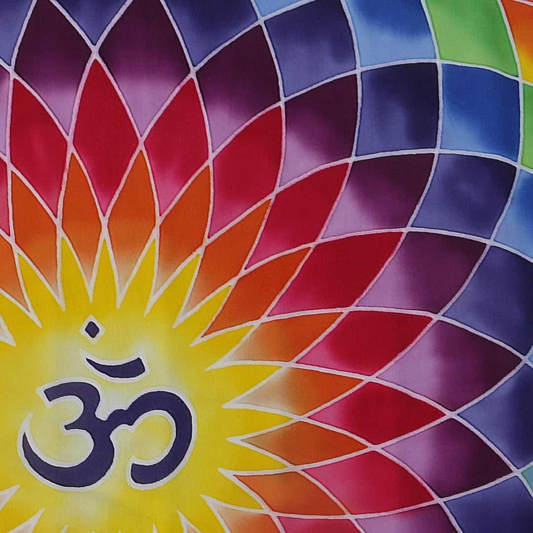 Om-Themed Batik Rayon Wall Hanging in Yellow from Bali - Om Dream in Yellow
