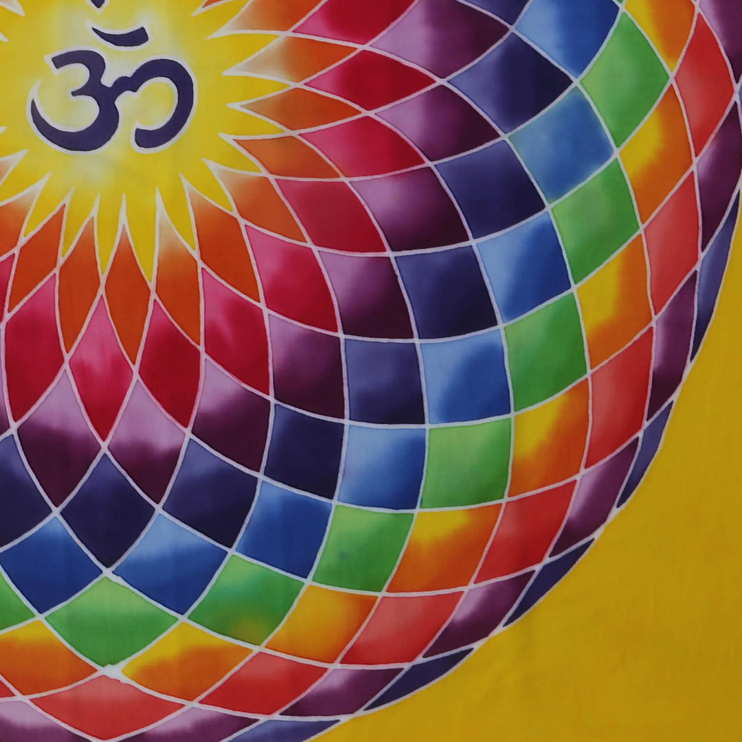 Om-Themed Batik Rayon Wall Hanging in Yellow from Bali - Om Dream in Yellow