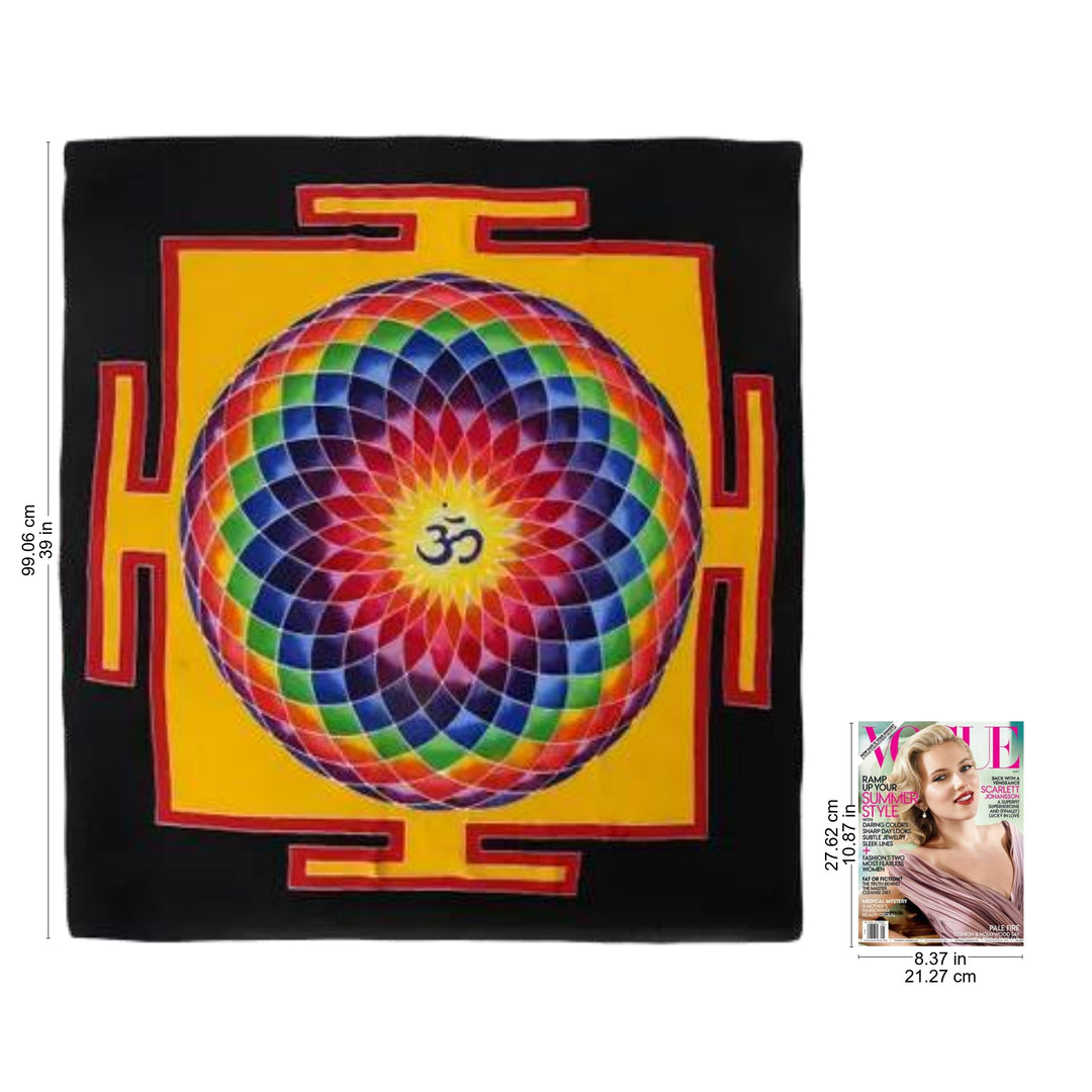 Om-Themed Batik Rayon Wall Hanging in Yellow from Bali - Om Dream in Yellow