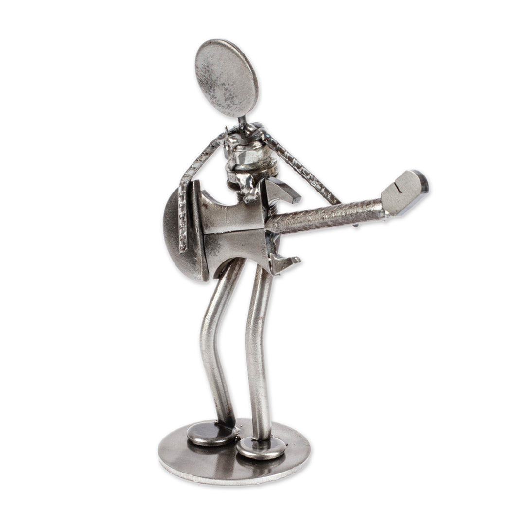 Upcycled Metal Auto Part Guitarrist Sculpture from Mexico - Electric Guitarist