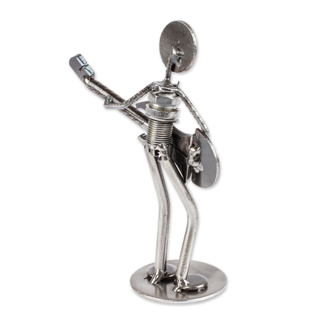 Upcycled Metal Auto Part Guitarrist Sculpture from Mexico - Electric Guitarist