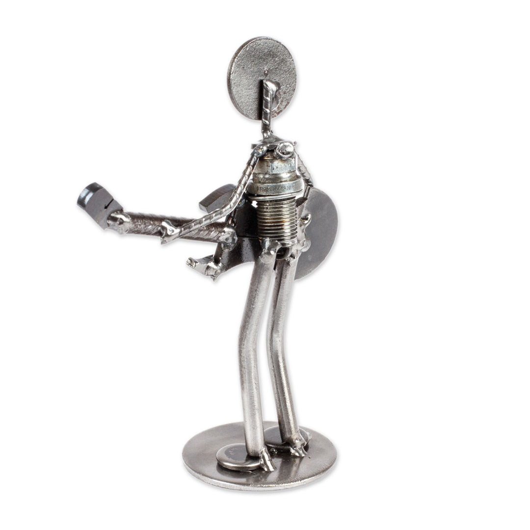 Upcycled Metal Auto Part Guitarrist Sculpture from Mexico - Electric Guitarist