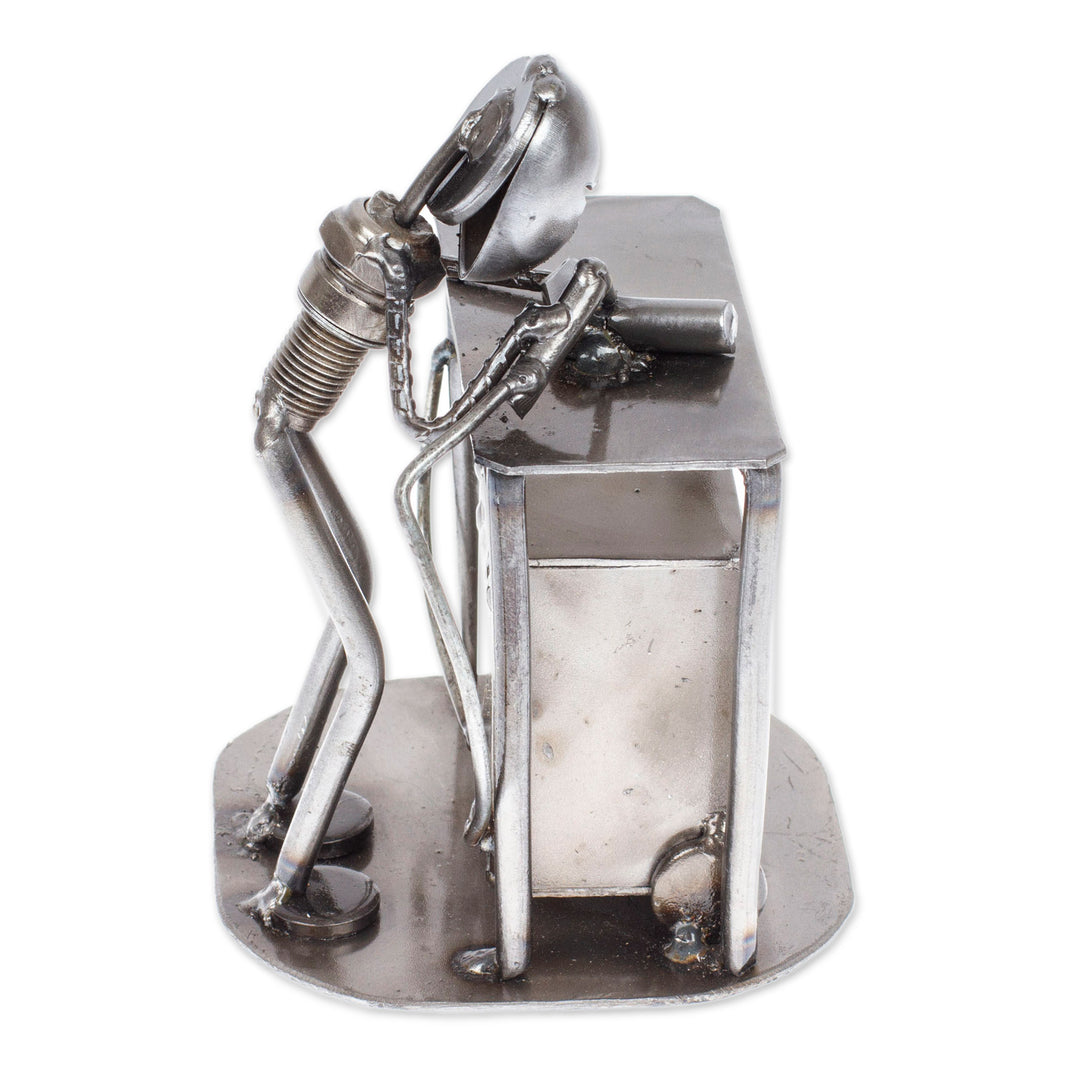 Upcycled Metal Auto Part Sculpture of a Welder from Mexico - Concentrating Welder