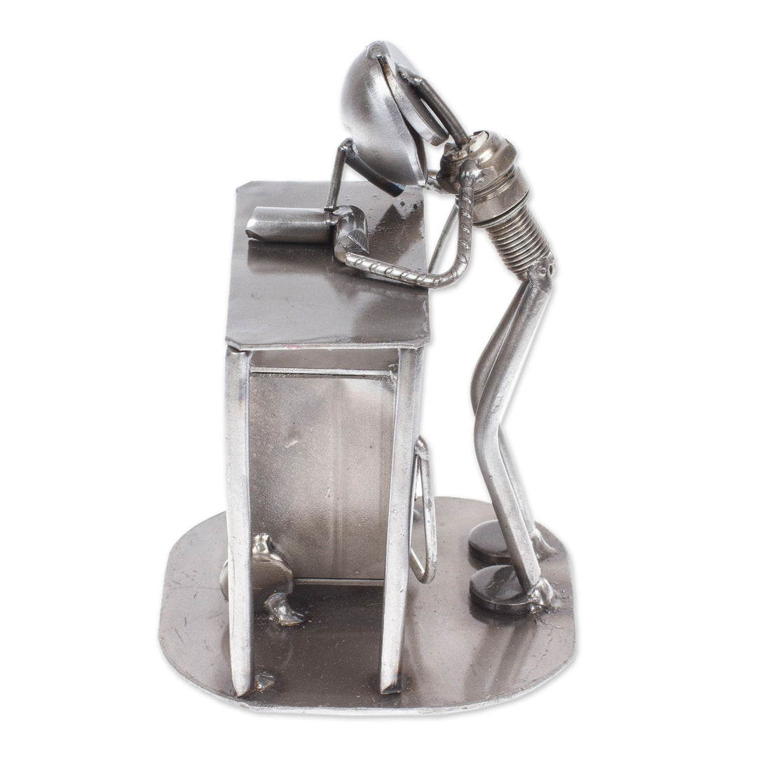 Upcycled Metal Auto Part Sculpture of a Welder from Mexico - Concentrating Welder