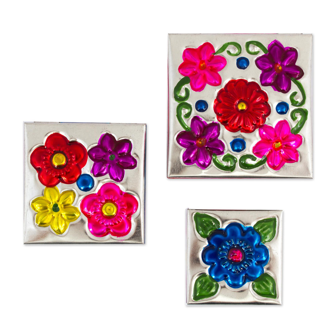 Three Tin Nesting Boxes with Floral Designs from Mexico - Floral Companions