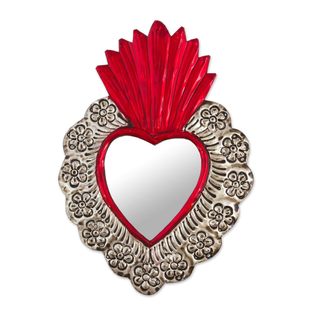 Repousse Style Handcrafted Tin Wall Mirror from Mexico - Passionate Reflection