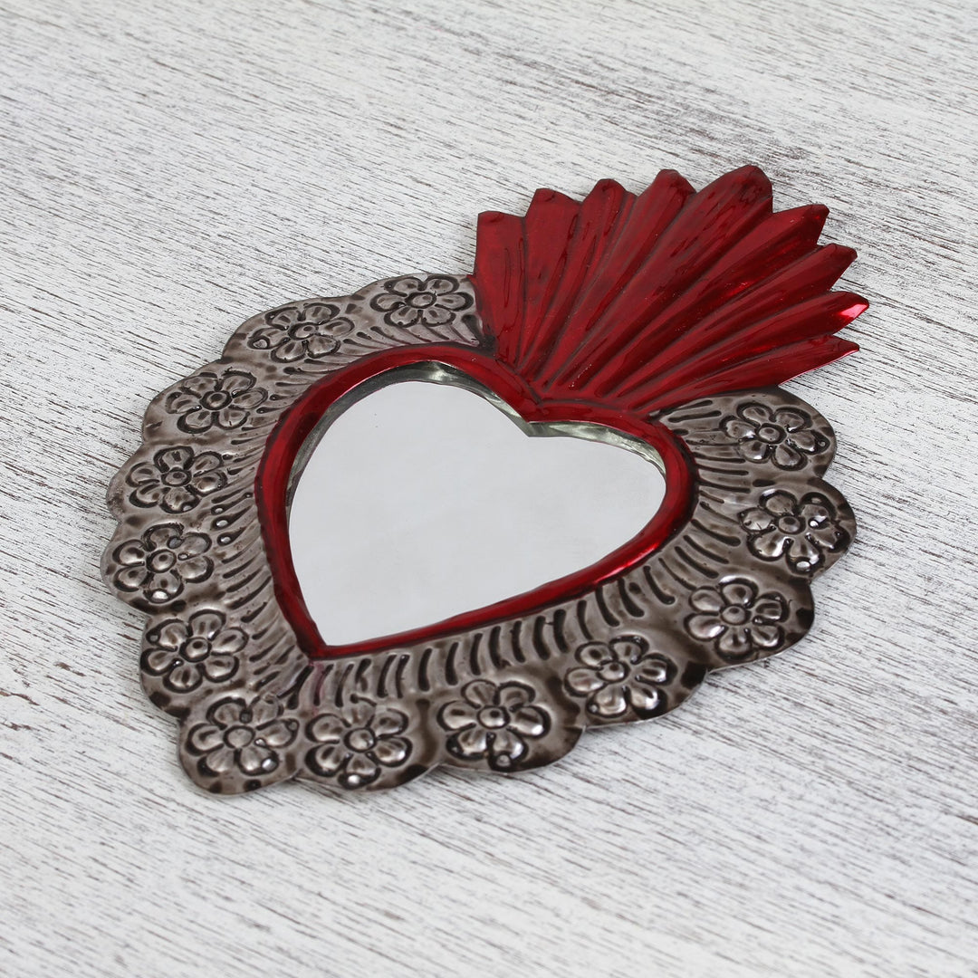 Repousse Style Handcrafted Tin Wall Mirror from Mexico - Passionate Reflection