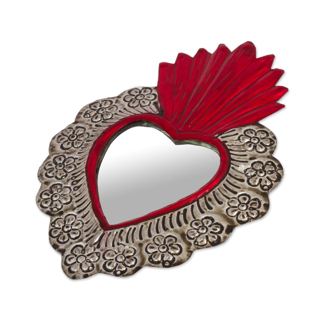 Repousse Style Handcrafted Tin Wall Mirror from Mexico - Passionate Reflection