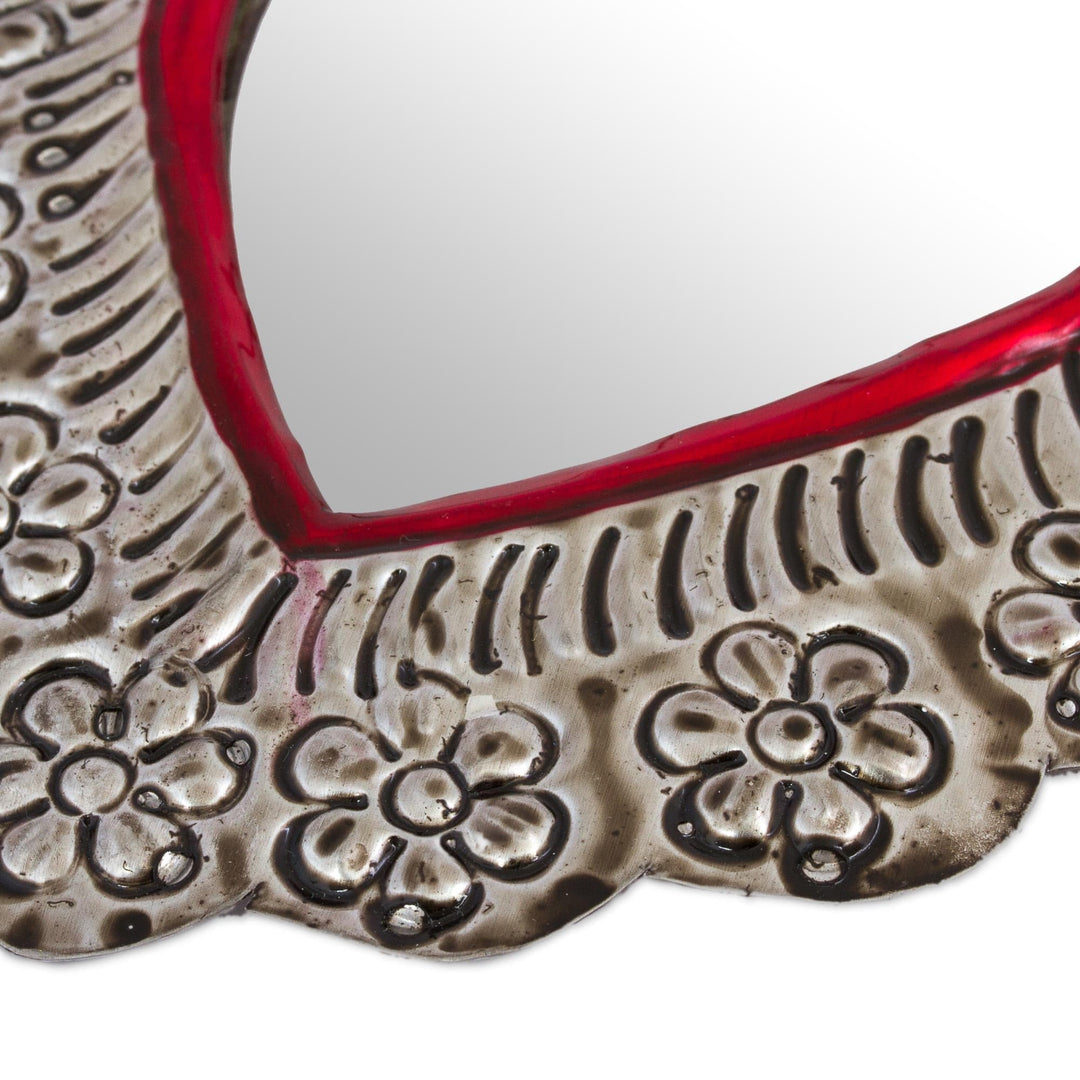 Repousse Style Handcrafted Tin Wall Mirror from Mexico - Passionate Reflection