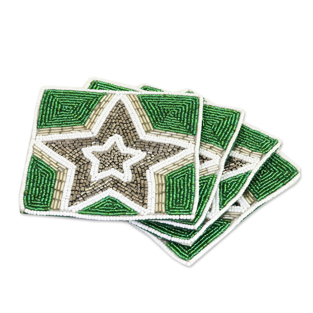 Glass Beaded Coasters with Star Motif (Set of 4) - Dazzling Star