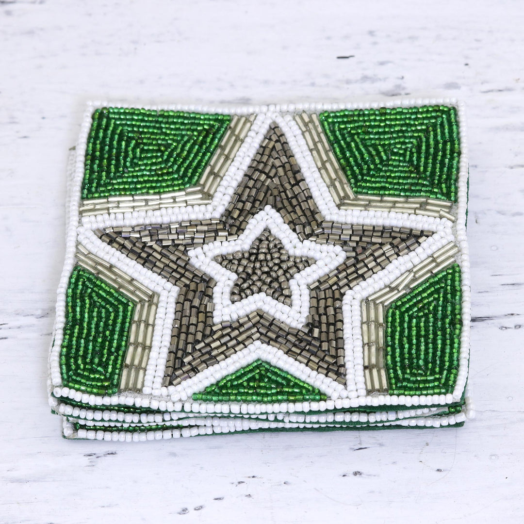 Glass Beaded Coasters with Star Motif (Set of 4) - Dazzling Star