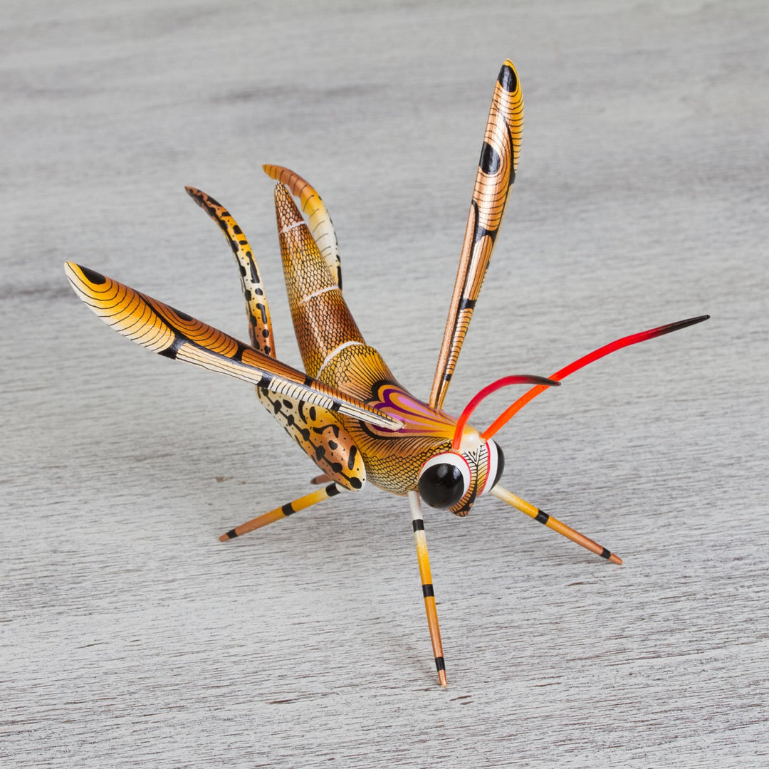 Cricket Copal Alebrije Wood Sculpture from Mexico - Golden Cricket