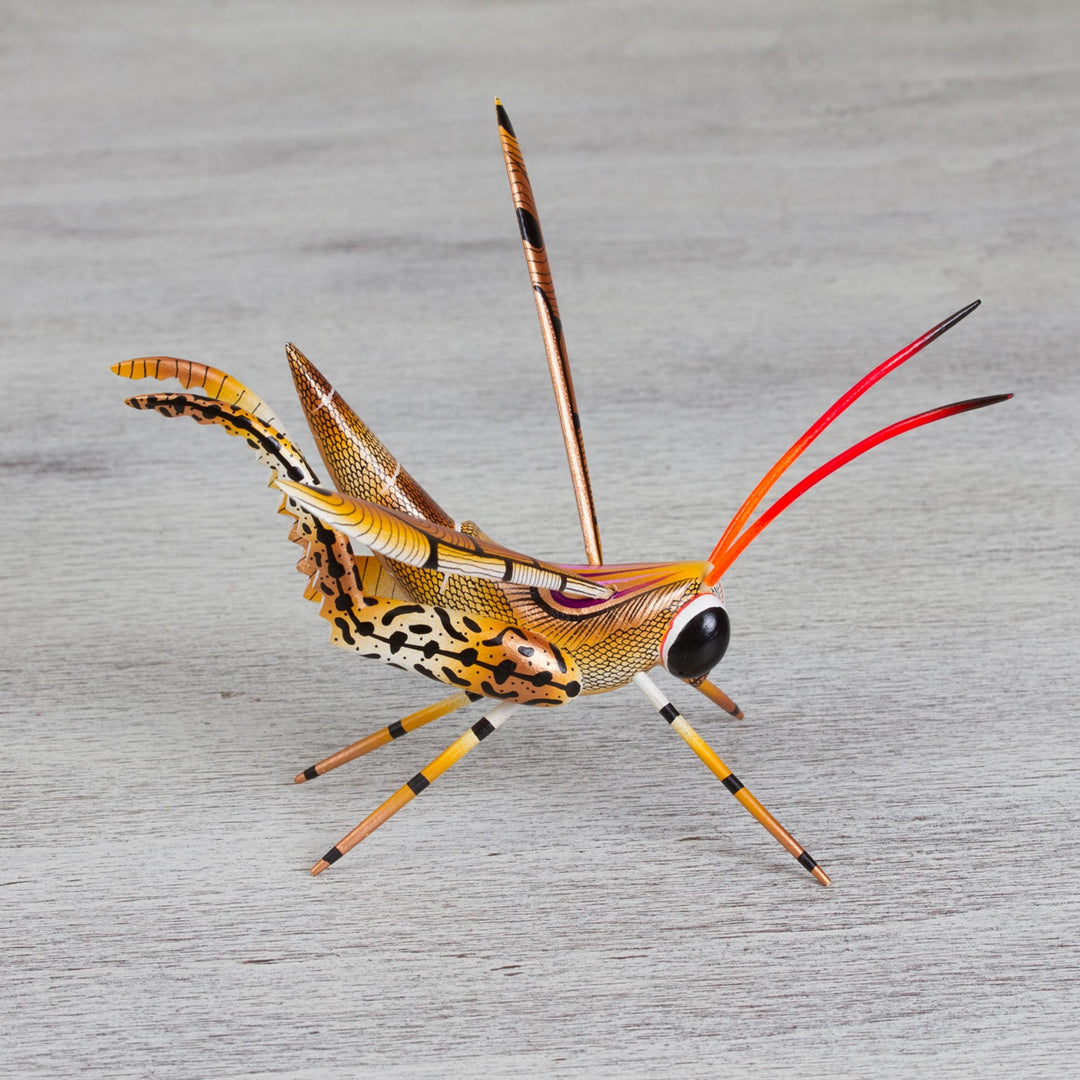 Cricket Copal Alebrije Wood Sculpture from Mexico - Golden Cricket