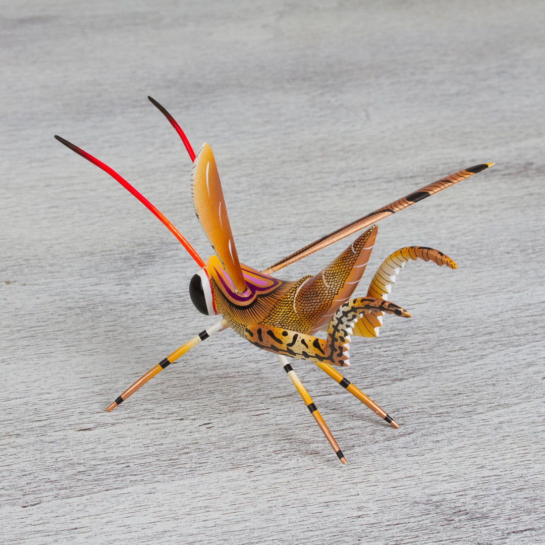 Cricket Copal Alebrije Wood Sculpture from Mexico - Golden Cricket