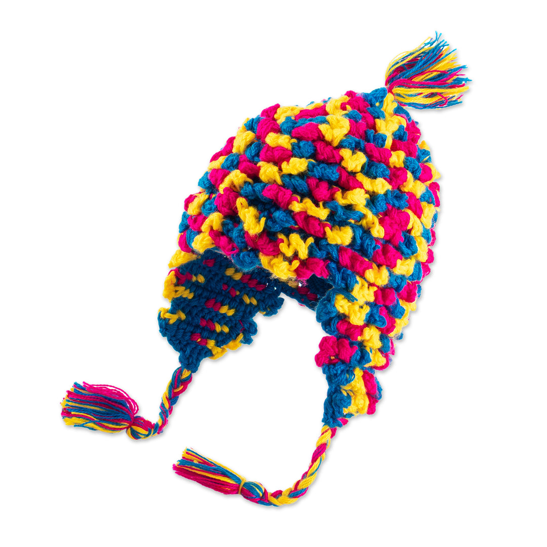 Hand-Crocheted Colorful Alpaca Blend Chullo Hat from Peru - Andean Festivity