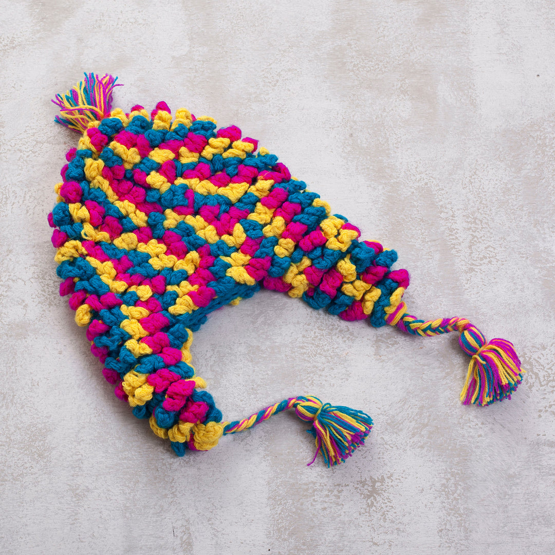 Hand-Crocheted Colorful Alpaca Blend Chullo Hat from Peru - Andean Festivity