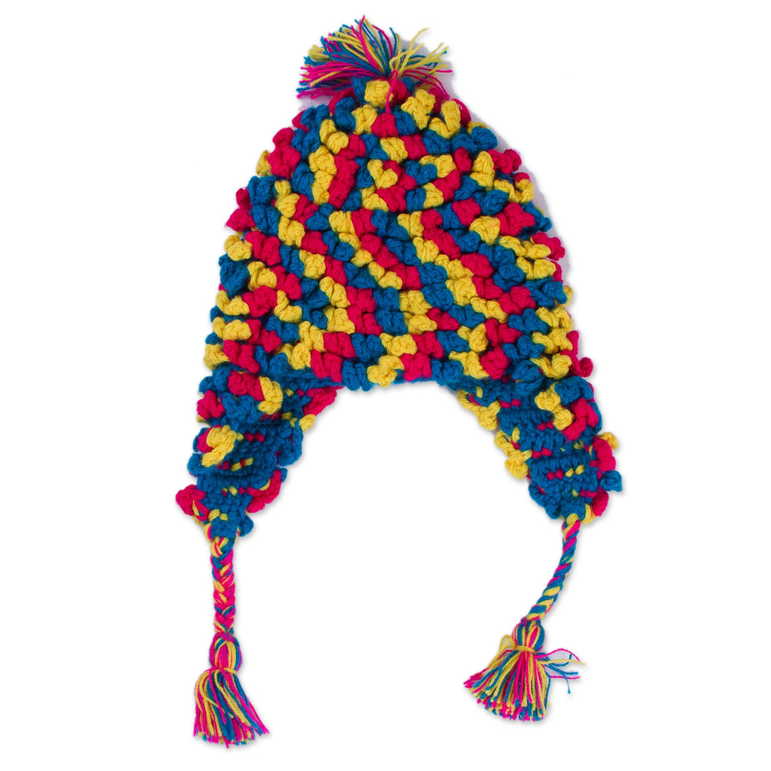 Hand-Crocheted Colorful Alpaca Blend Chullo Hat from Peru - Andean Festivity