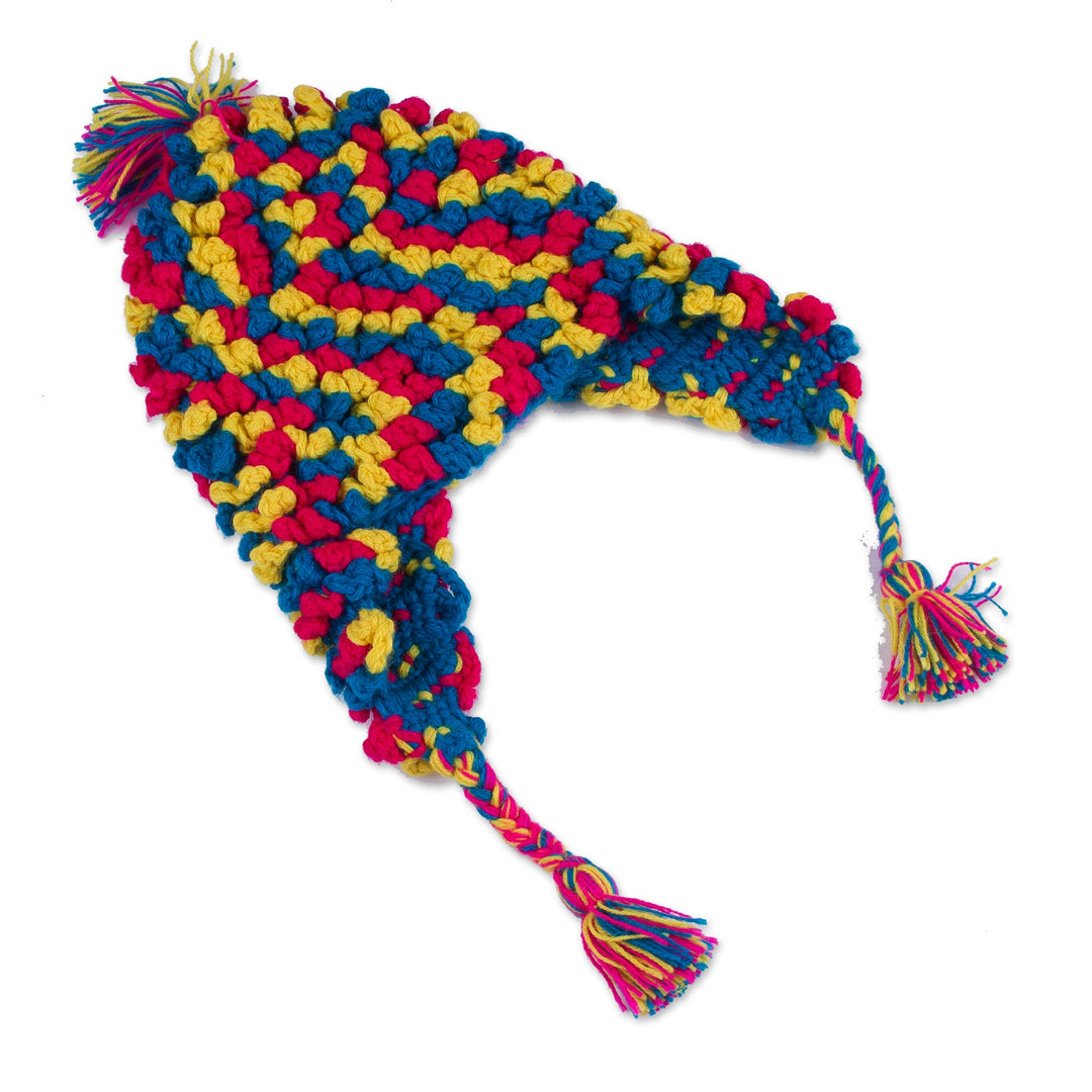 Hand-Crocheted Colorful Alpaca Blend Chullo Hat from Peru - Andean Festivity