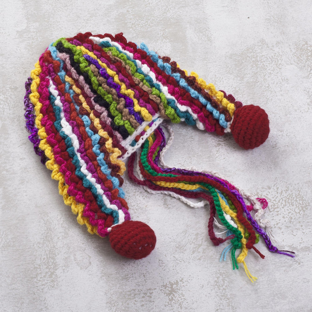 Hand-Crocheted Fringed Alpaca Blend Chullo Hat from Peru - Colorful Carnival