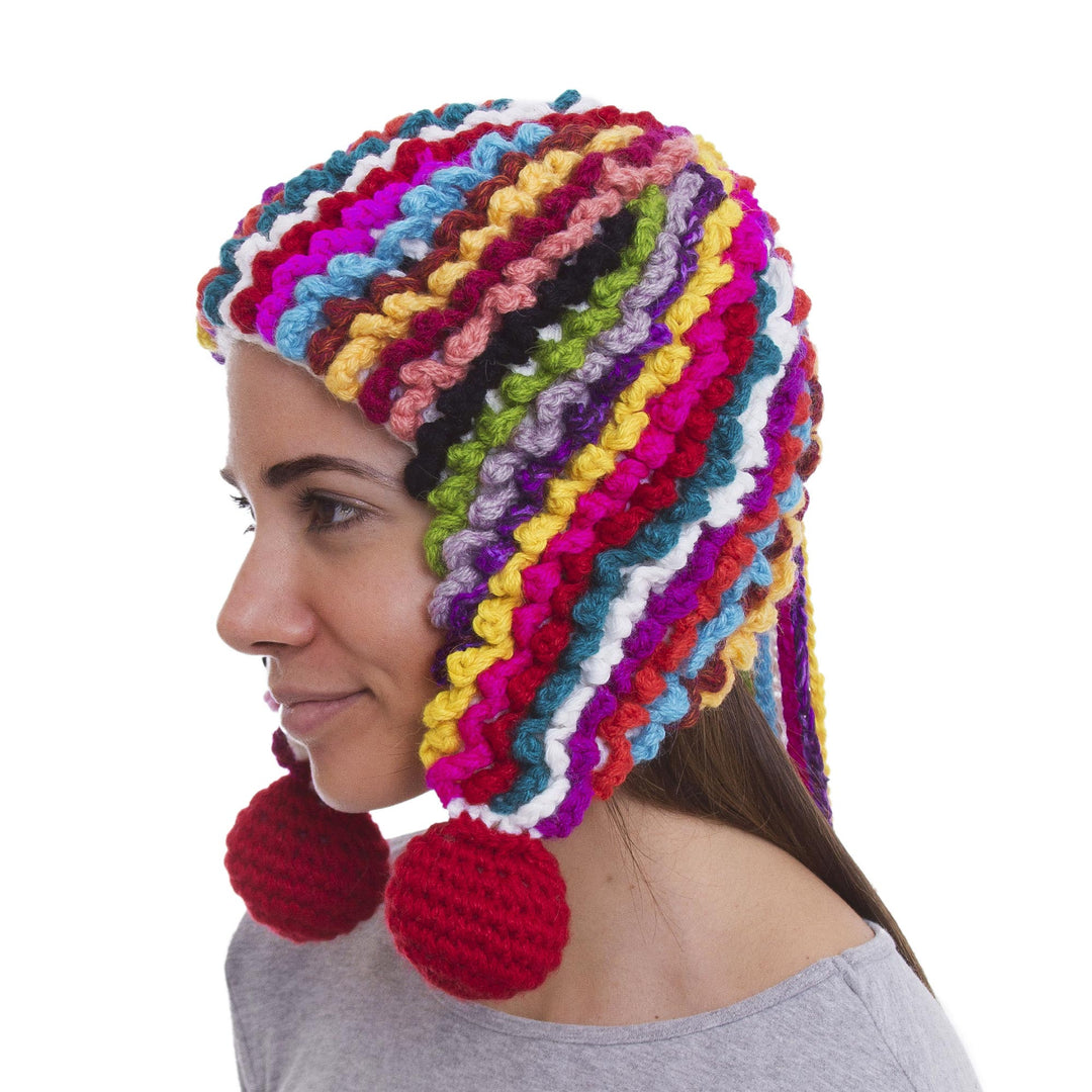 Hand-Crocheted Fringed Alpaca Blend Chullo Hat from Peru - Colorful Carnival