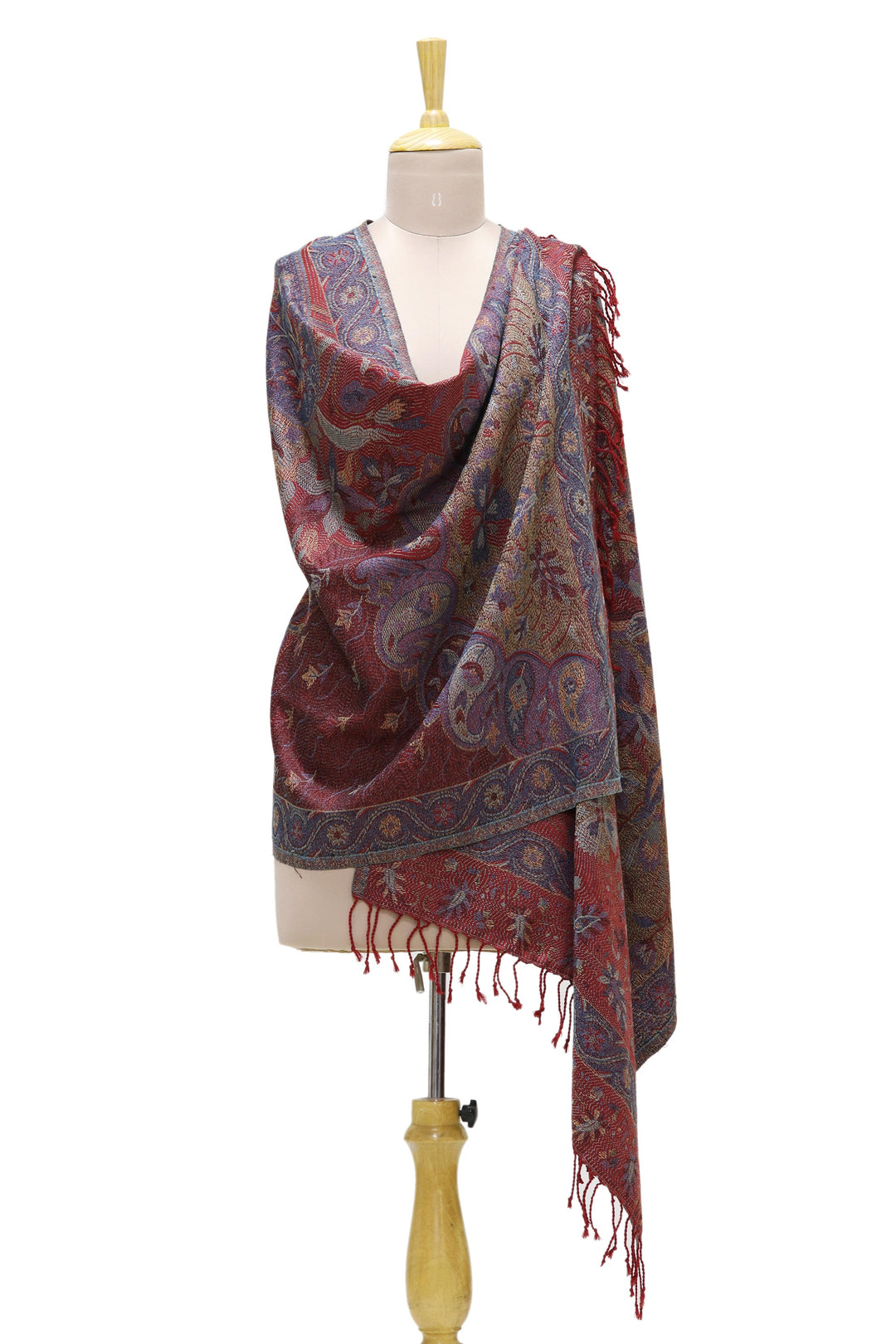 Viscose Blend Floral and Paisley Shawl from India - Paisley Grandeur