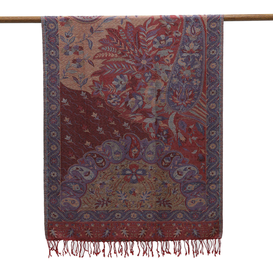 Viscose Blend Floral and Paisley Shawl from India - Paisley Grandeur